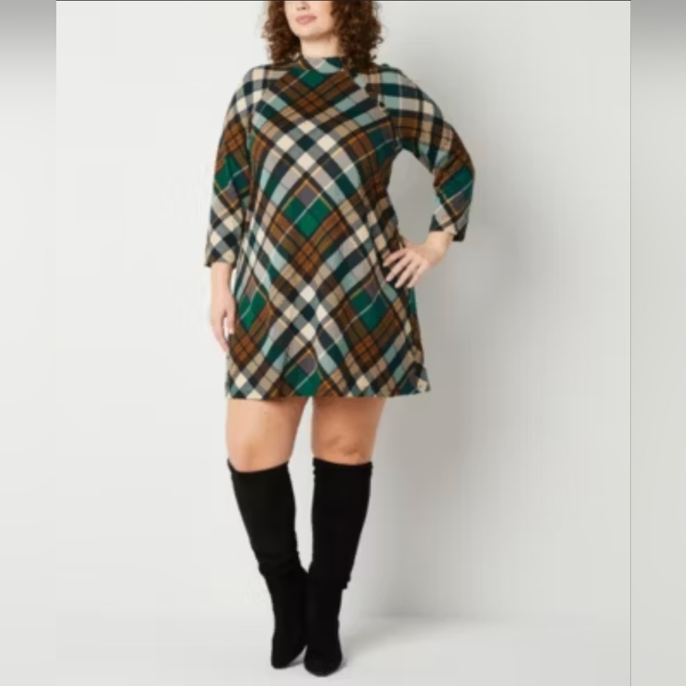 💚 Jessica Howard Plaid A-Line Dress